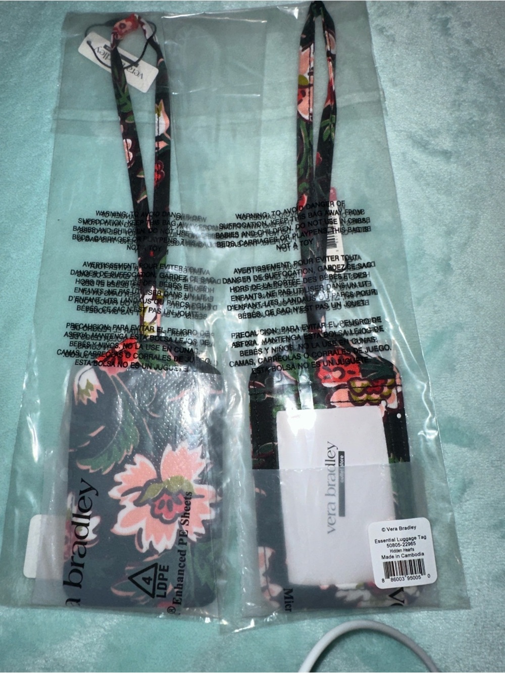Vera Bradley Hidden Hearts Black Floral Travel Luggage Tag Set
